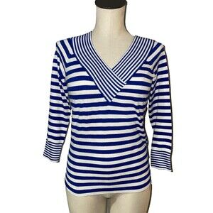Banana Republic Women’s Cotton V-Neck Sweater size S Nautical Stripe Old Money